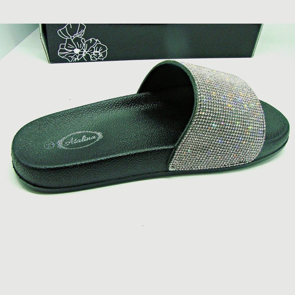 Atalina Women's Slides Rhinestone Glitter Slip Ons - Picture 6 of 11
